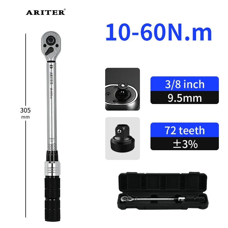 10-60N.m 3/8 Drive Torque Wrench 72 Teeth Two-way Ratchet head Bike Motorbike Car Repair Hand Tools