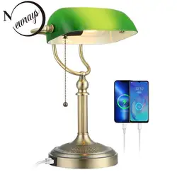 New Classic Bank Lamp E27 USB Dual Hole Charging Reading Desk Lamp Interior Decor Living Room Bedside Lamp Office Meeting Room