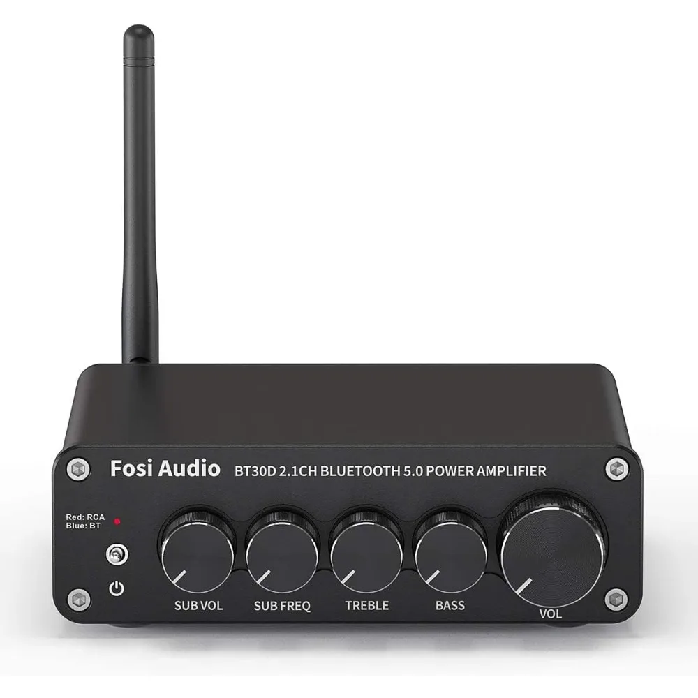 

BT30D Bluetooth 5.0 Stereo Audio Receiver Amplifier 2.1 Channel Mini Hi-Fi Class D Integrated Amp 50 Watt x2+100 Watt for Home