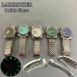 LARIMOKER 36mm/39mm NH38 Black blue green silver Dial Automatic Men Watch Waterproof Screw Crown Brush Strap Green Luminous