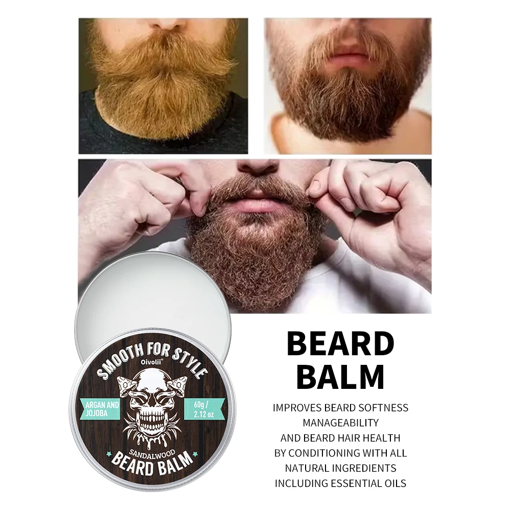 Bálsamo para Barba para Hombres - Aceite de Argán para el Crecimiento de la Barba con Aceite de Jojoba y Aceite de Coco - Crema Hidratante y Suavizante