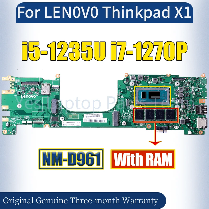 NM-D961 For LENOVO Thinkpad X1 Laptop Mainboard i5-1235U i7-1270P With RAM 5B21K90332 Notebook Motherboard 100％ Tested