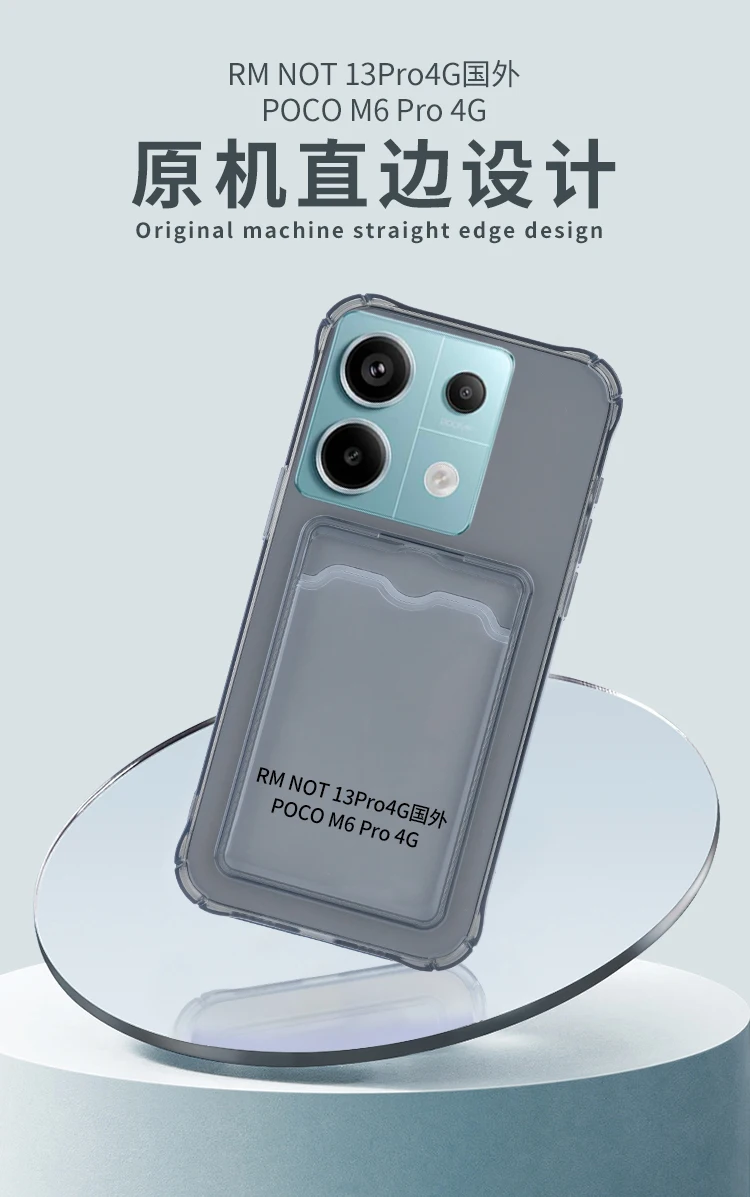Kartenfach-Handyhülle für Xiaomi Redmi Note 13 12 11 10 9 Pro 13C 12S 12C 11S 10C 9A 9C 10A 10C Weiche TPU Transparente Schutzhülle – Detail 2