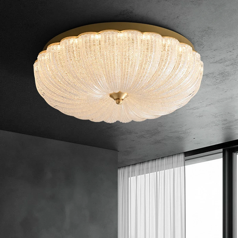 

Bedroom room copper ceiling lamp crystal glass pumpkin lamp