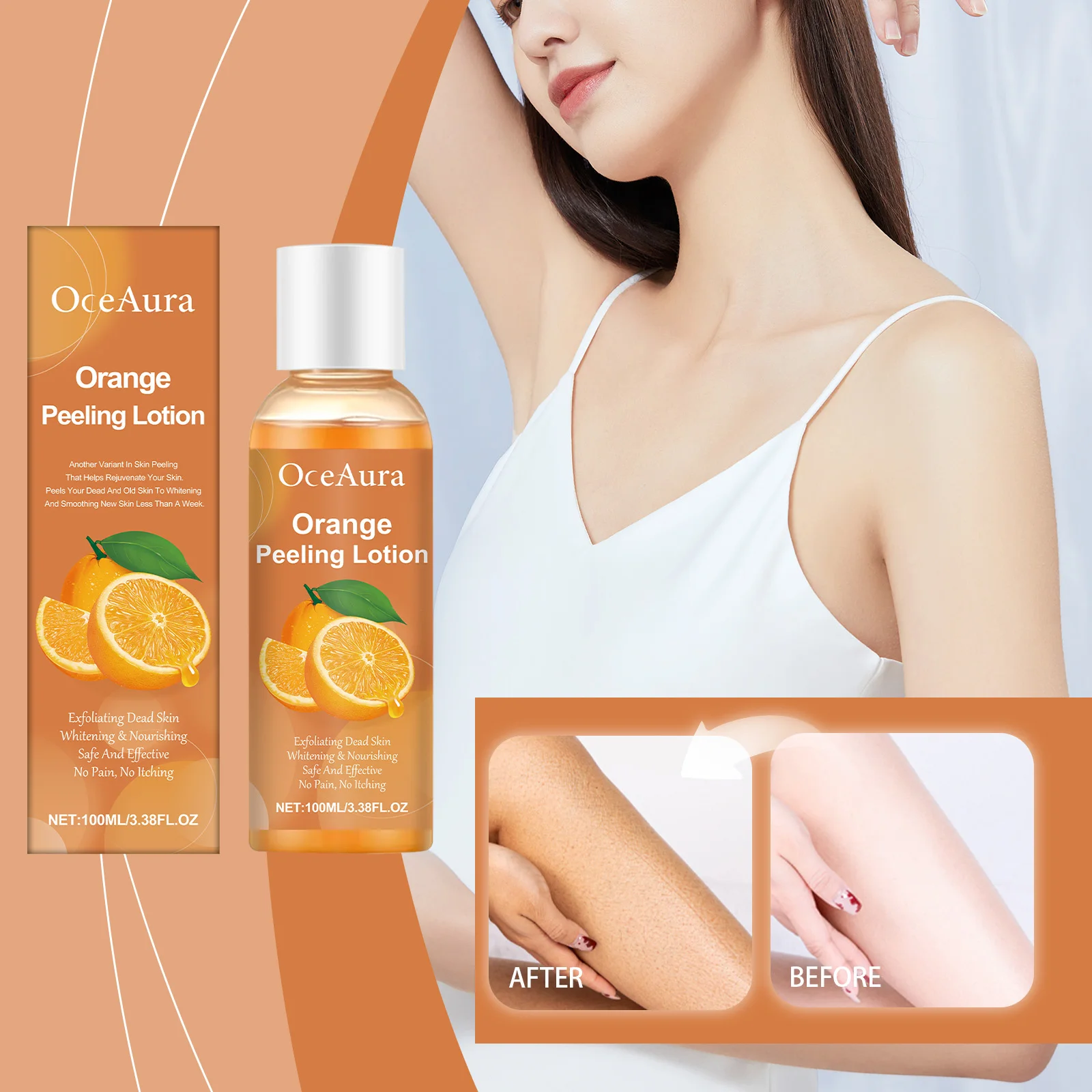 오렌지 껍질 각질 제거 에센셜 오일은 노화된 케라틴과 각질을 부드럽게 제거하고 피부를 매끈하게 해주고 에센셜 오일을 마사지해줍니다.