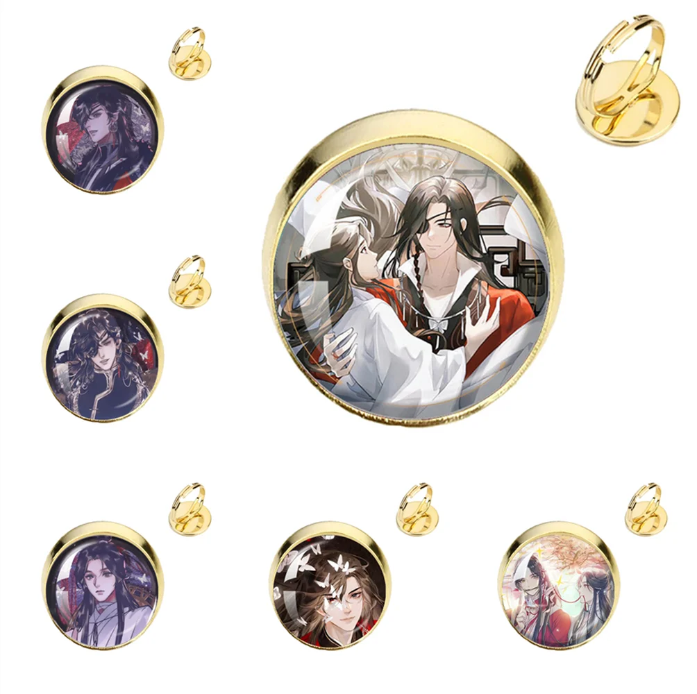 Heaven Official’s Blessing Unisex Handmade Glass Cabochon Rings Hua Cheng Xie Lian Anime Tian Guan Ci Fu Ring Couple Jewelry