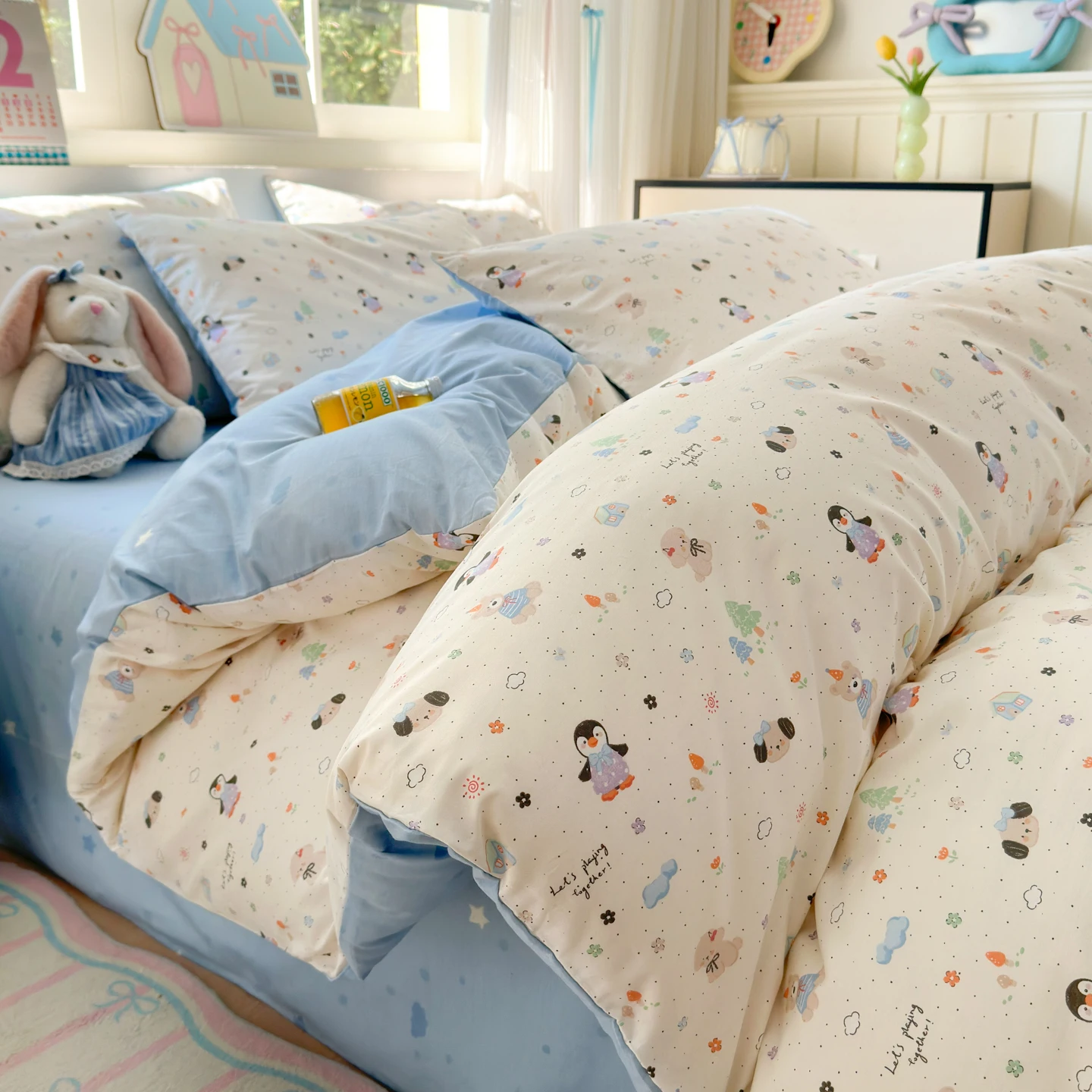 Funda nórdica 100% algodón, funda nórdica de 150 cm para cama individual/Queen/King Size, funda nórdica con estampado de animales lindos para niños, funda de edredón