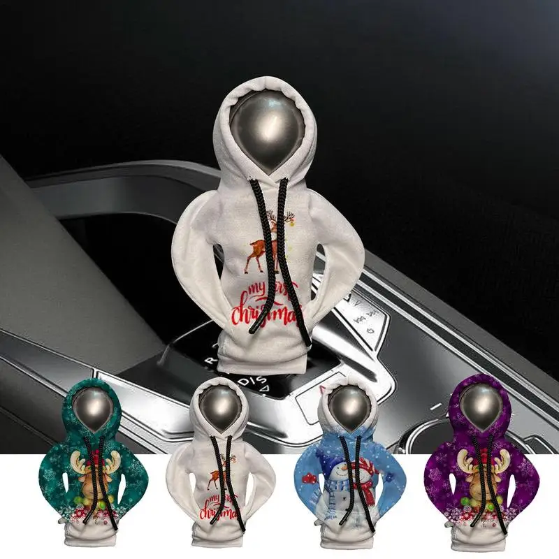 Shift Knob Cover Christmas Print Car Shift Hoodie Cover Gear Stick Cover Reusable Gear Shifter Cover Car Gear Shift Decoration