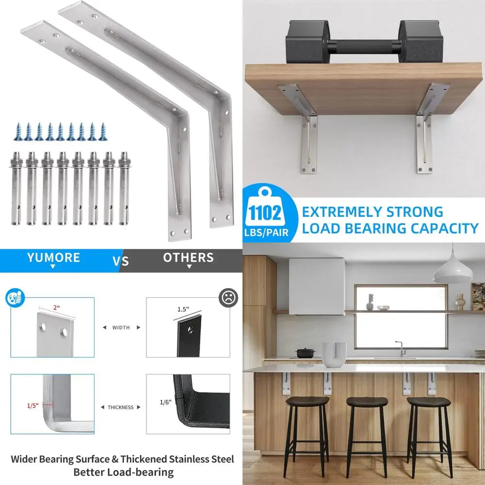 

Сверхмощные L-образные кронштейны из нержавеющей стали для столешницы и опоры, толщина 16x10x2 дюйма, очень толстые твердые металлические кронштейны