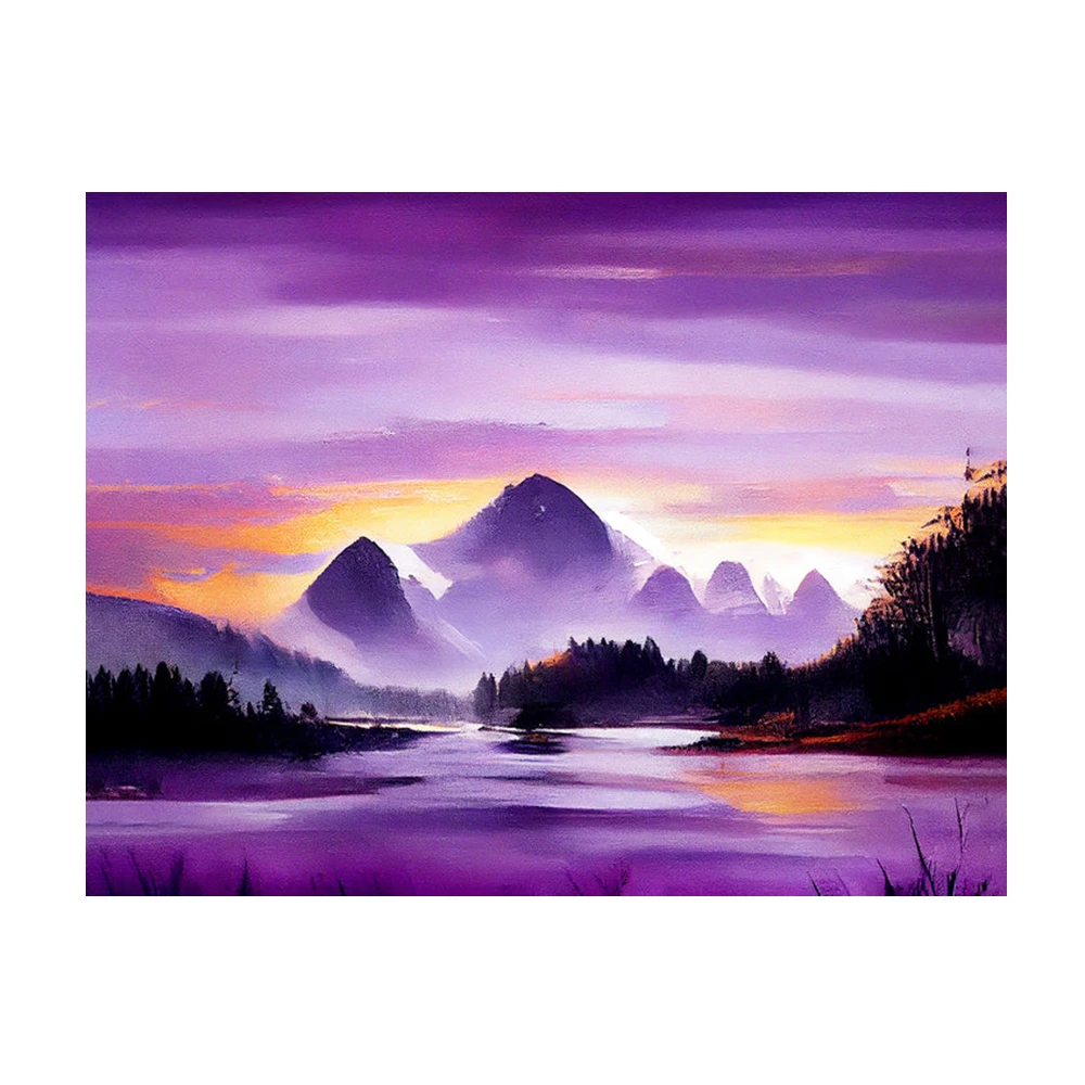 LZAIQIZG 5D Diamond Painting Purple Sunrise Full Square/Round Diamond Cross Stitch Kit Embroidery Picture  Home Decoration