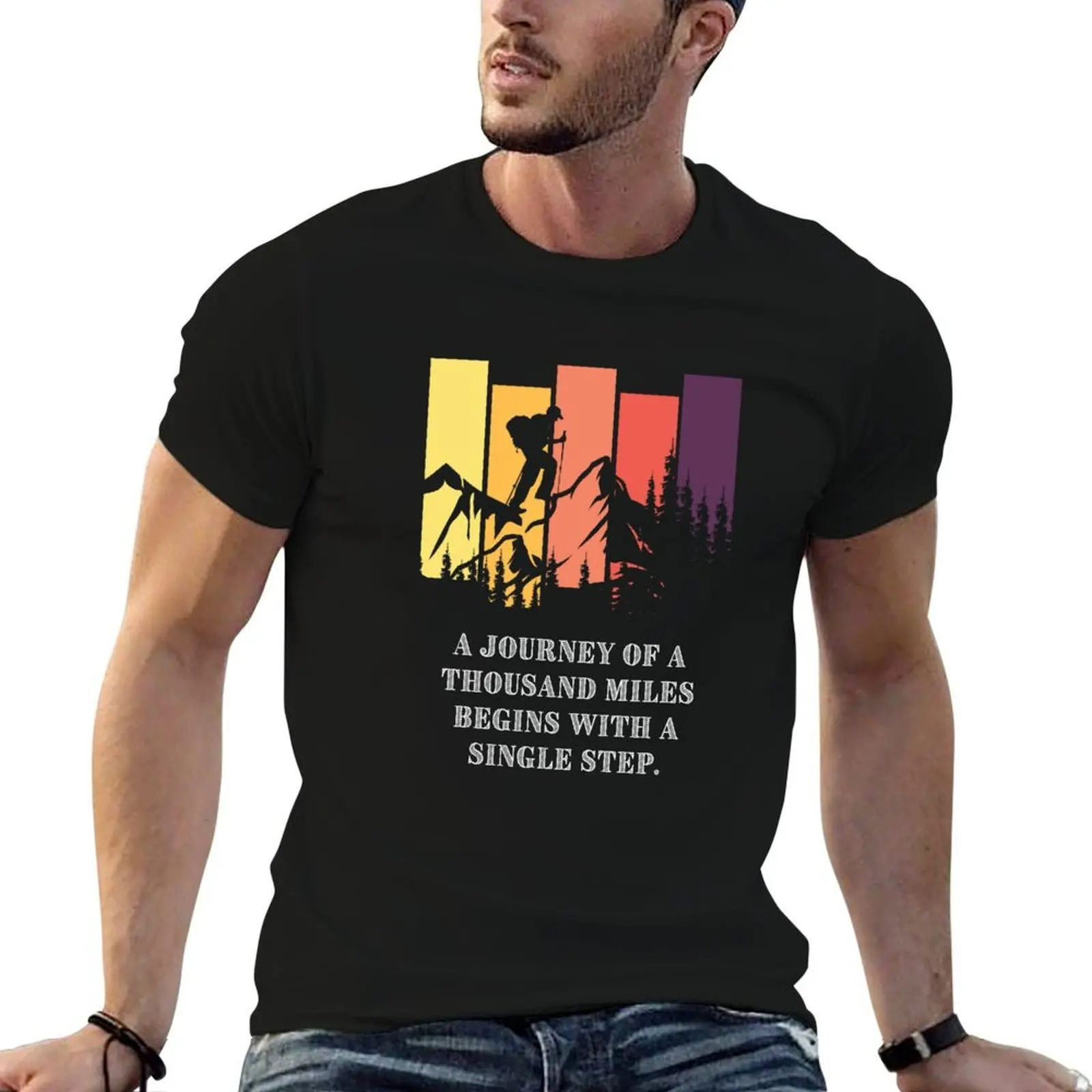 A journey of a thousand miles begins with a single step T-Shirt anime tshirt t shirts cotton 100% T-Shirt