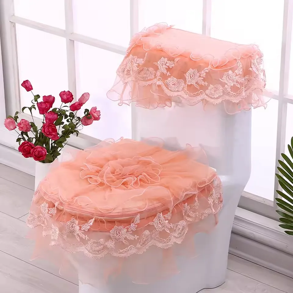 

Thick Lace Coral Velvet Toilet Seat Cover Set Soft Warm Toilet Case Washable Bathroom WC Cover Mat Tapa Para Wc