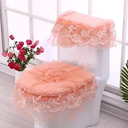 Thick Lace Coral Velvet Toilet Seat Cover Set Soft Warm Toilet Case Washable Bathroom WC Cover Mat Tapa Para Wc