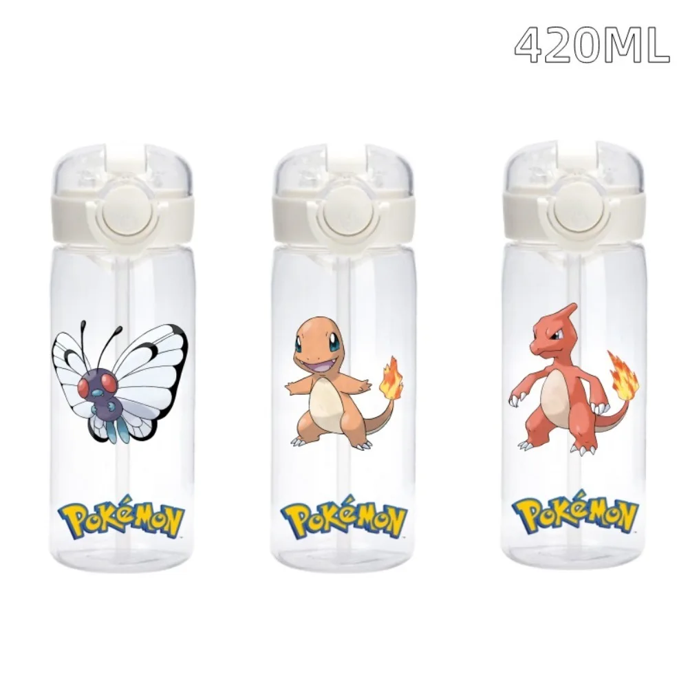 

New Pokemon Soft Straw Water Cup 420ML Pikachu Mewtwo Convenient Silicone Straw Drink Bottle Outdoor Leak Proof Sports Water Cup