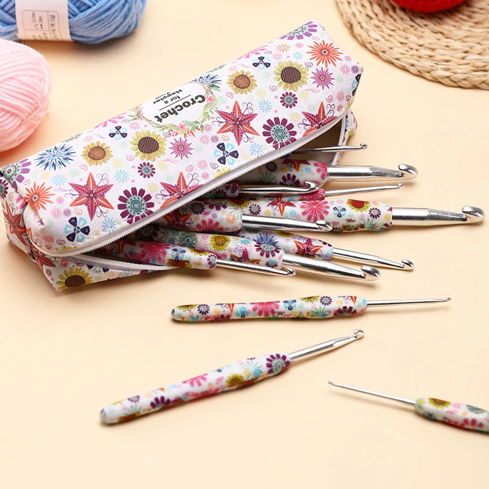 

Набор из 8 алюминиевых крючков для вязания, комплект для рукоделия, вязания и шитья для начинающих, с сумкой для хранения