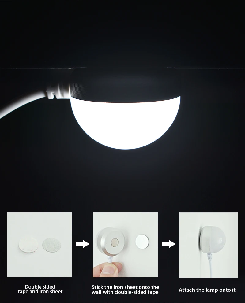 3W 5W USB Mini Night Light Portable Magnet LED Blub 1.5m USB Cable Book Reading Light with Switch for Children Dormitory Bedroom