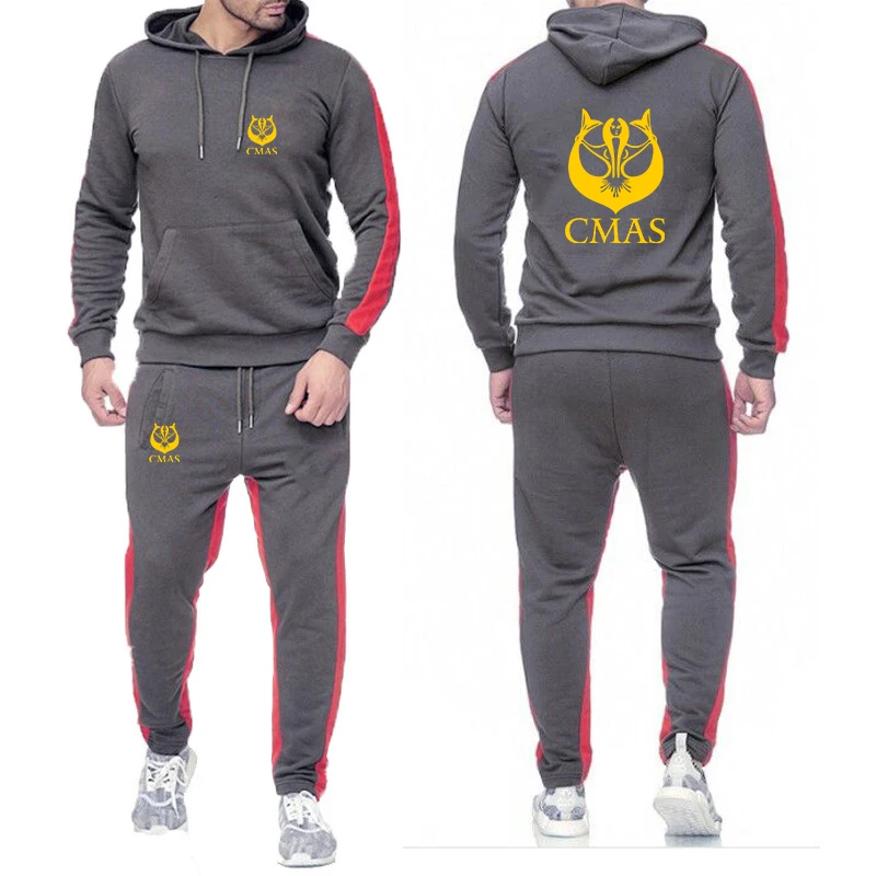 

2025 Spring And Autumn Man's Simple Style Hooded Pullover Top Scuba Diving CMAS Logo Print Leisure Hoodies+Long Pants Suits