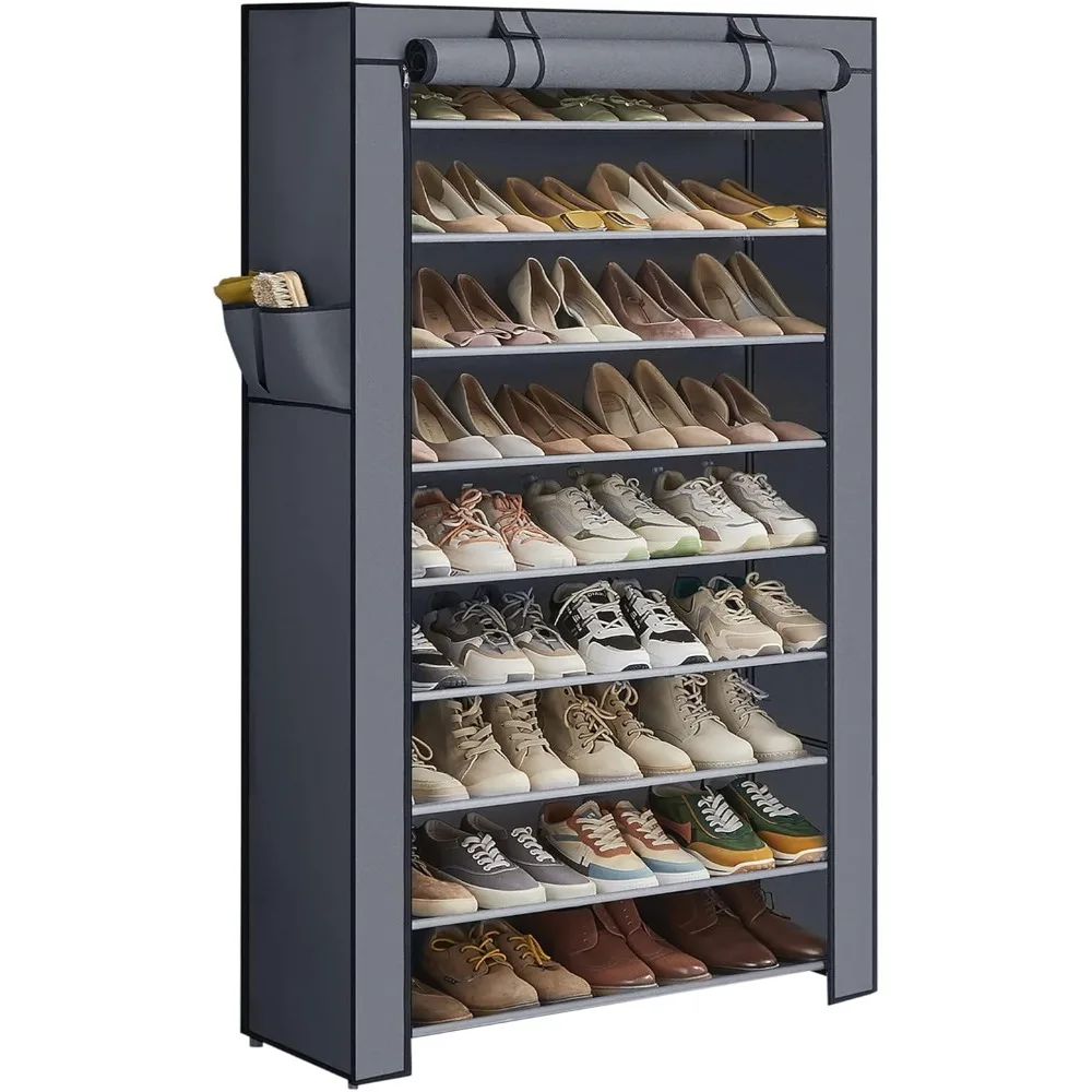 

10-Tier Shoe Rack with Dustproof Cover, Free-Standing Storage Organizer for Closet Entryway, Holds 40-50 Pairs of Shoes