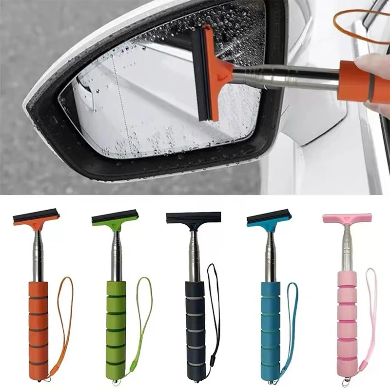 1PCS Car Rearview Mirror Wiper Stainless Steel Telescopic Layered Brush Head Window Wash Cleaning Brush Handheld Wiper