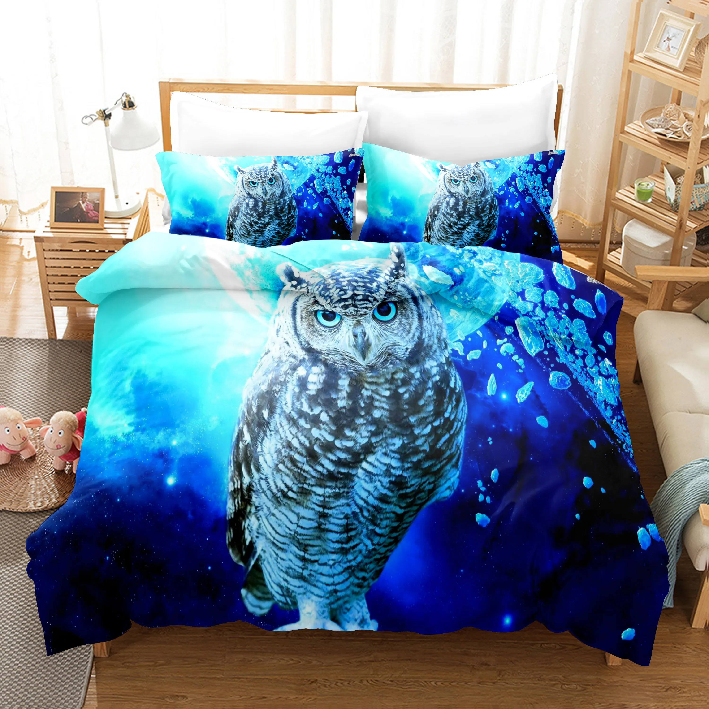 

3D Print Bedclothes Cute Owl Bedding Duvet Cover With Pillowcases 140*210 Single Double Size Cute Bed Sets For Boy 240x220 Cm