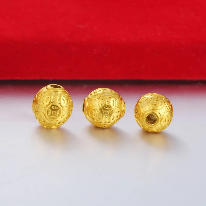 3D Gold Color Plated Vietnam Sand Money Bead Plating Transfer Beads DIY Jewelry Making Loose Beads Bracelet Pixiu Accessories