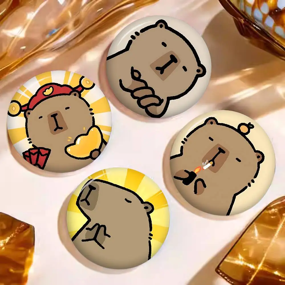 Cute Capybara Creative Pins Funny Faces Round Snap-in Brooch Badge Backpack Hat Accessories Jewelry Gifts