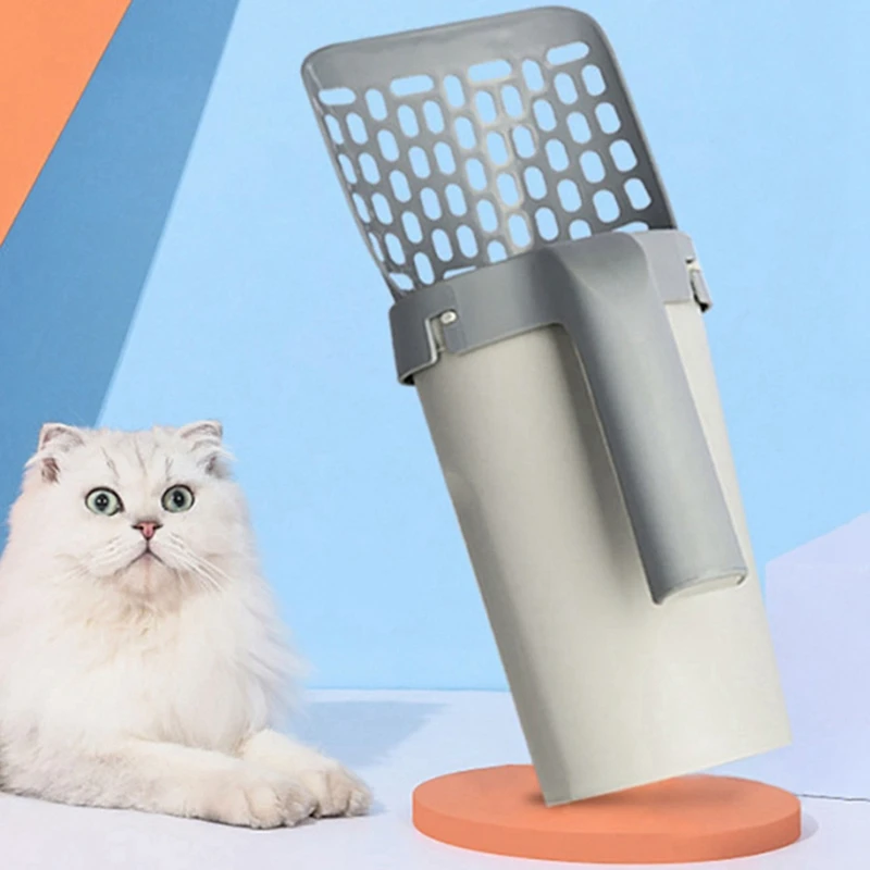 Cat Litter Sifter Scoop Scooper Cat Litter Box Shovel with Built-in Bag Holder Waste Container Kitty Toilet Clean Tools