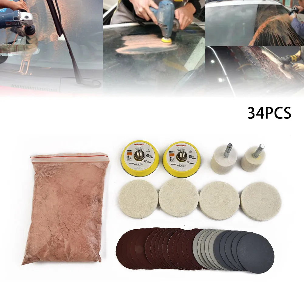 34pcs/Set Deep Scratch Remover Repair Glass Polishing Kit Wool Polish Pad High Quality Car DIY Repair Glass Kit Accessories