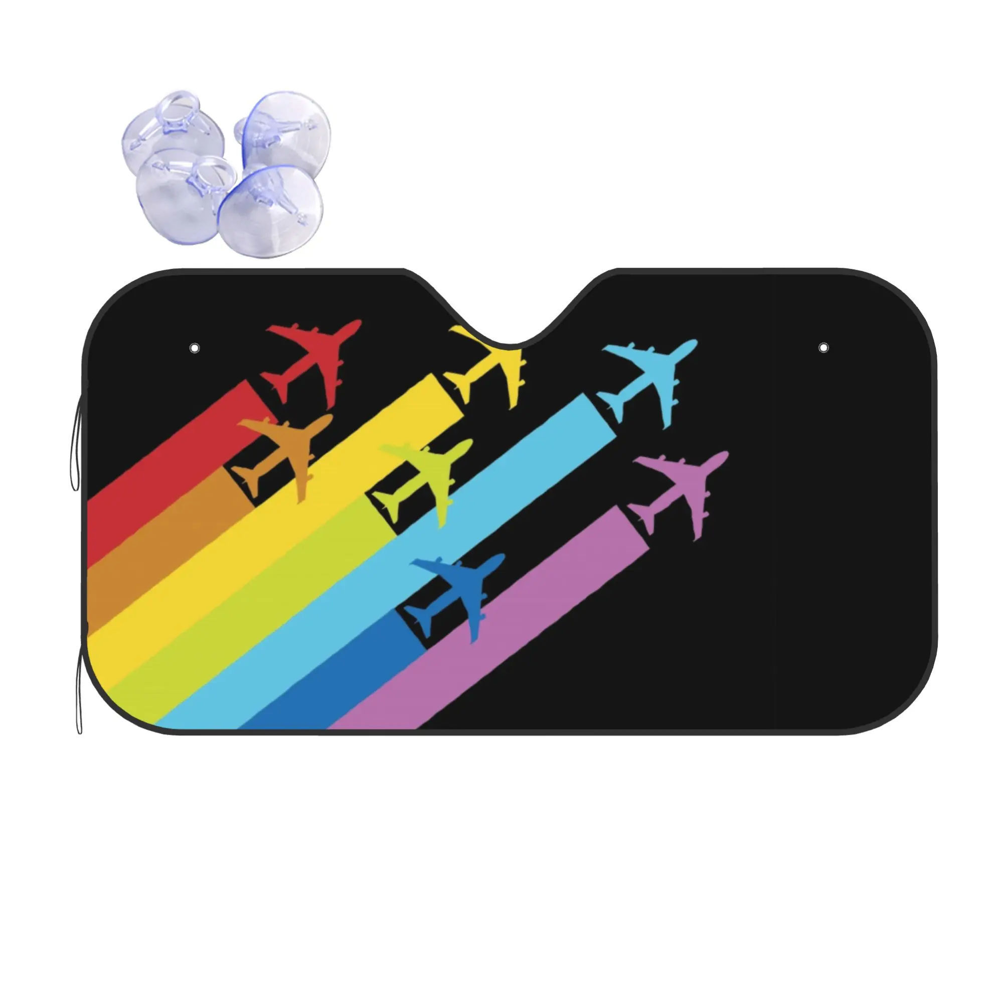 Rainbow Airplanes Chemtrails Car Front Windshield Sun Visor Car Sun Shade Aviation Fighter Pilot Aluminum Foil Car Sunshade
