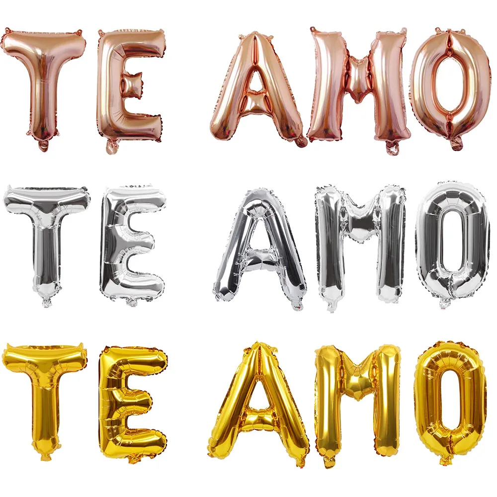 

1Set 16Inch TE AMO Spanish I Love You Foil Balloons Valentine's Day Proposal Wedding Decorations XOXO Letters Air Party Balloons