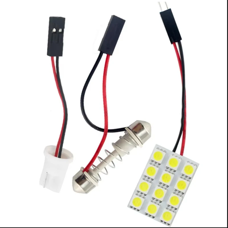 

100 шт. белых автомобильных светодиодных ламп T10+Festoon с адаптерами, 12 SMD 5050, 3-чиповые, для плафонов и панельных светильников