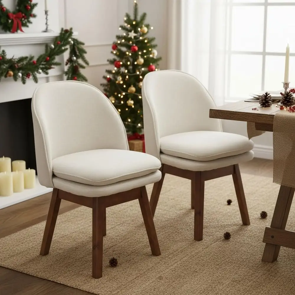 

Swivel Dining Chairs Set of 2, Mid-Century 19 Inch Dining Chairs with Backrests and Beech Wood Legs, Linen Upholstered Side Chai