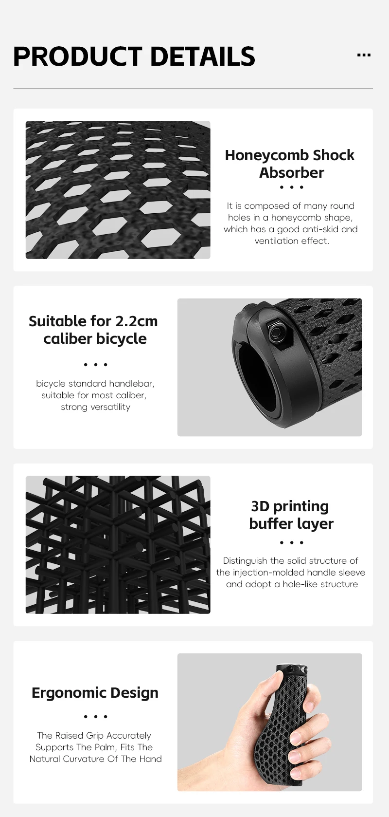 WEST BIKING 3D-Gedruckte Fahrradgriffe Stoßdämpfung Mountainbike Lenkerüberzug Professionelle MTB Ergonomische Griffgriffe – Detail 14