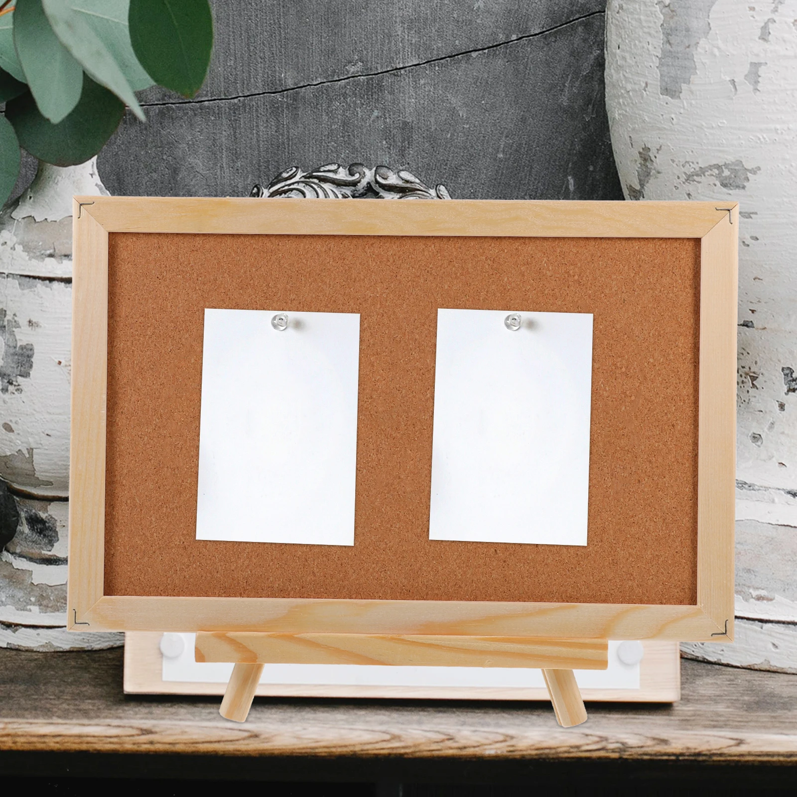 

Bulletin Board with Stand Wooden Frame Note Memo Wall Folding Chocolate Pine Cork Office