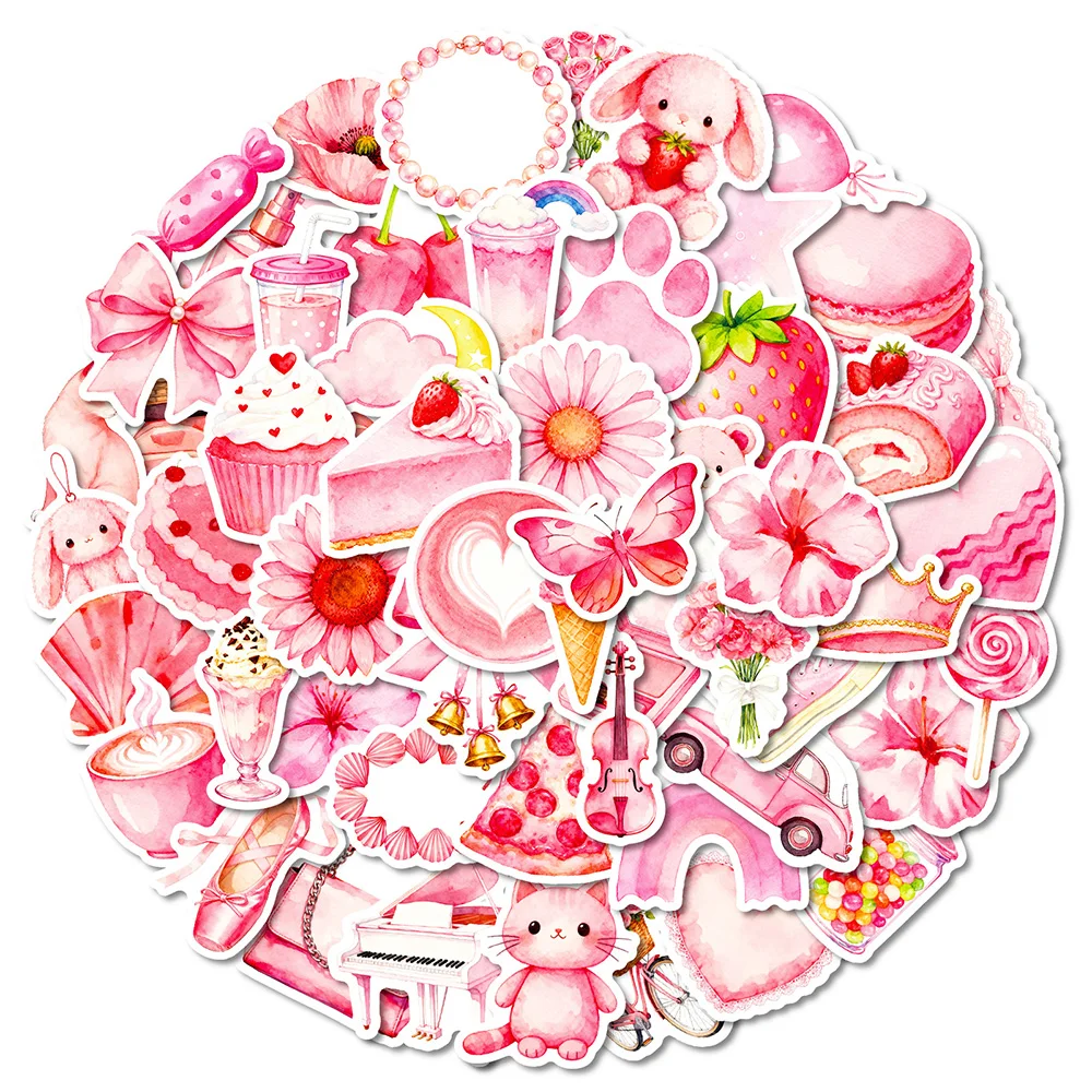 

56Pcs Pink Cute Aesthetic Stickers, Sweetheart Girl Style Doodle Decals for Phone, Notebook, Luggage, Scrapbook & DIY Decoration