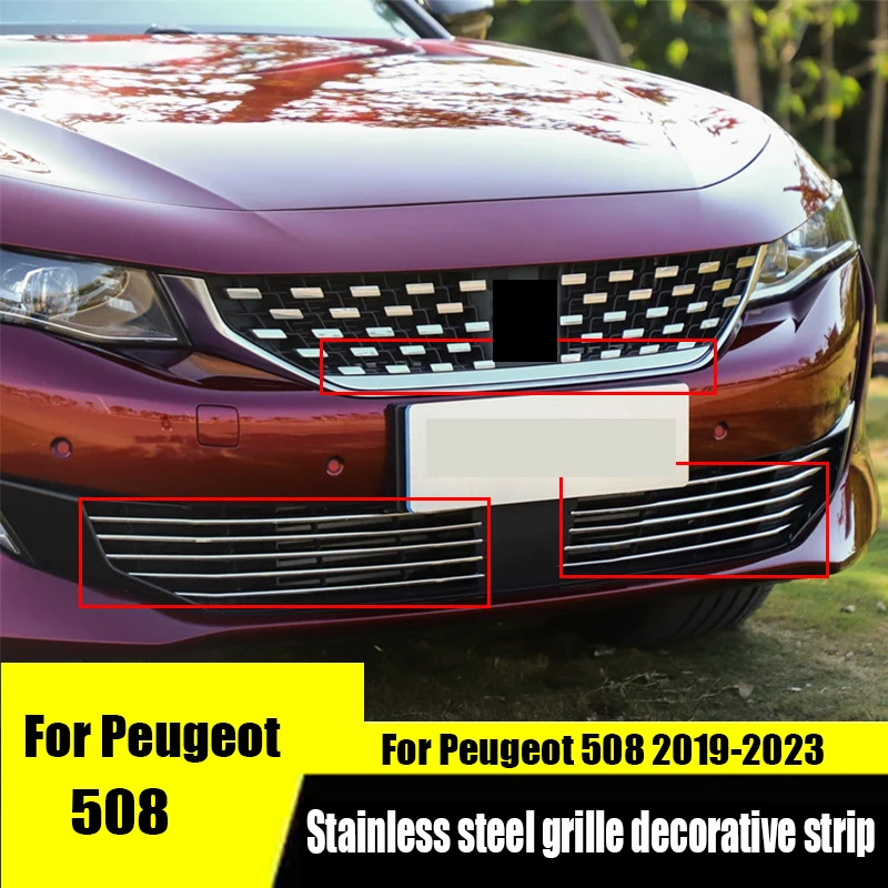 For Peugeot 508 2023 2022 2021 2020 2019 Stainless steel grille decorative strip sequins