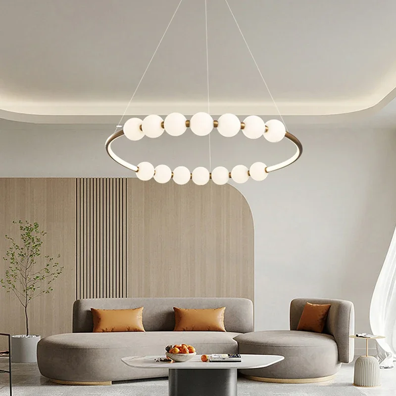 Modern Luxury LED Ring Pendant Light for Living Room Dining Hall Bedroom High Ceiling Home Decor