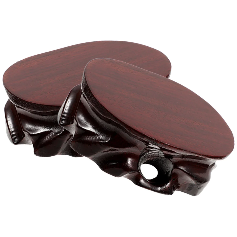 

2Pcs Red Wood Base Crafts Display Stand Oval Riser for Trinkets Statue Home Decoration Tea Shop Coffee Shop Use
