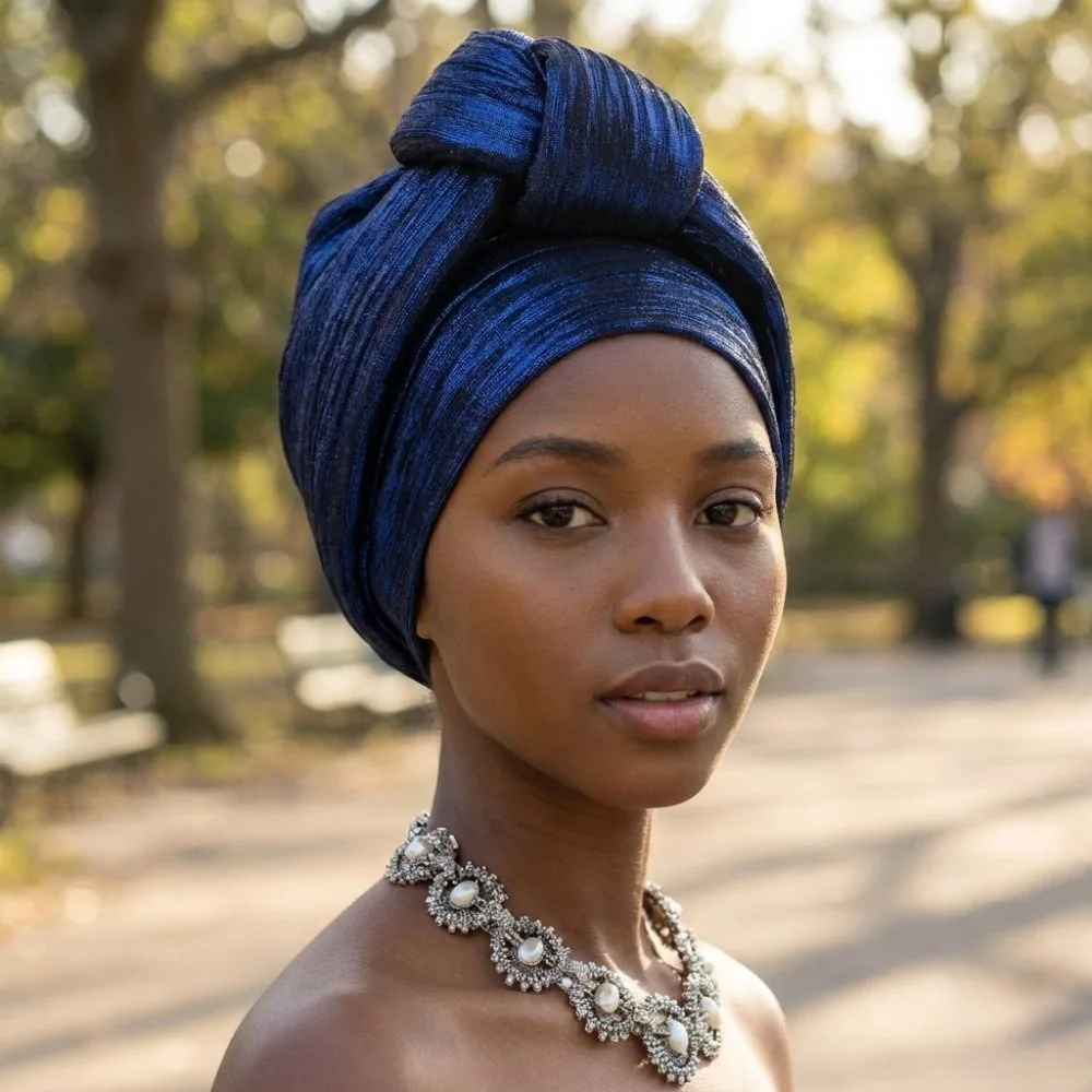 Shiny African Gele Headwrap Front Knot Multicolor Options Nigerian Yoruba Turban Lightweight Polyester Elegant Headpiece