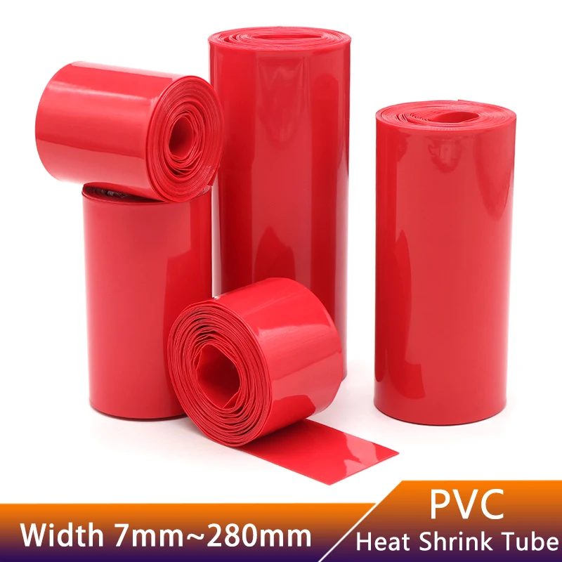 

1/3/5M Red 18650 Lipo Battery PVC Heat Shrink Tube Pack Width 7mm ~ 280mm Insulated Film Wrap lithium Case Cable Sleeve