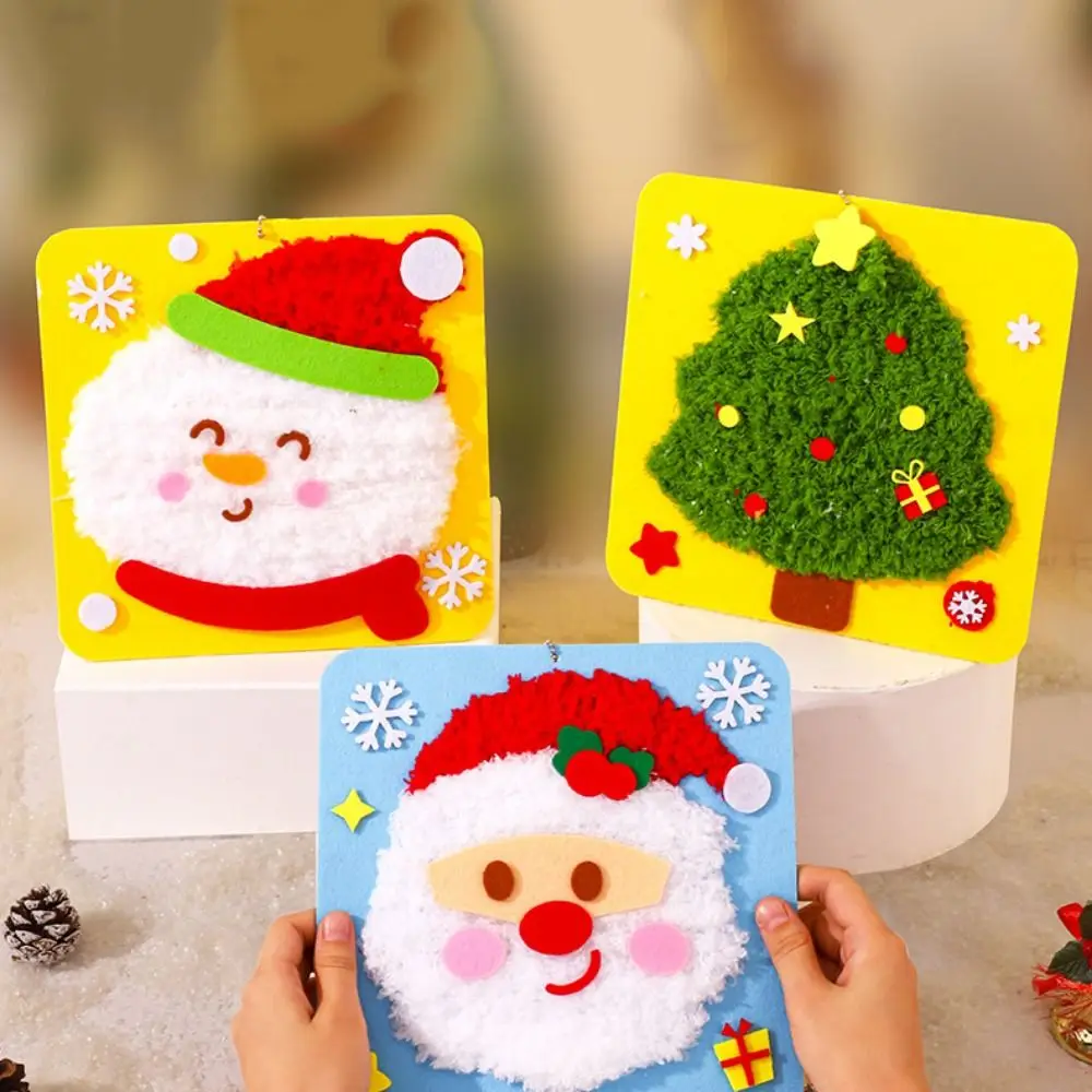 Cartoon Christmas Punch Needle Set Santa Claus Elk Deer Handmade Wool Painting DIY Making Material Bag Snowman