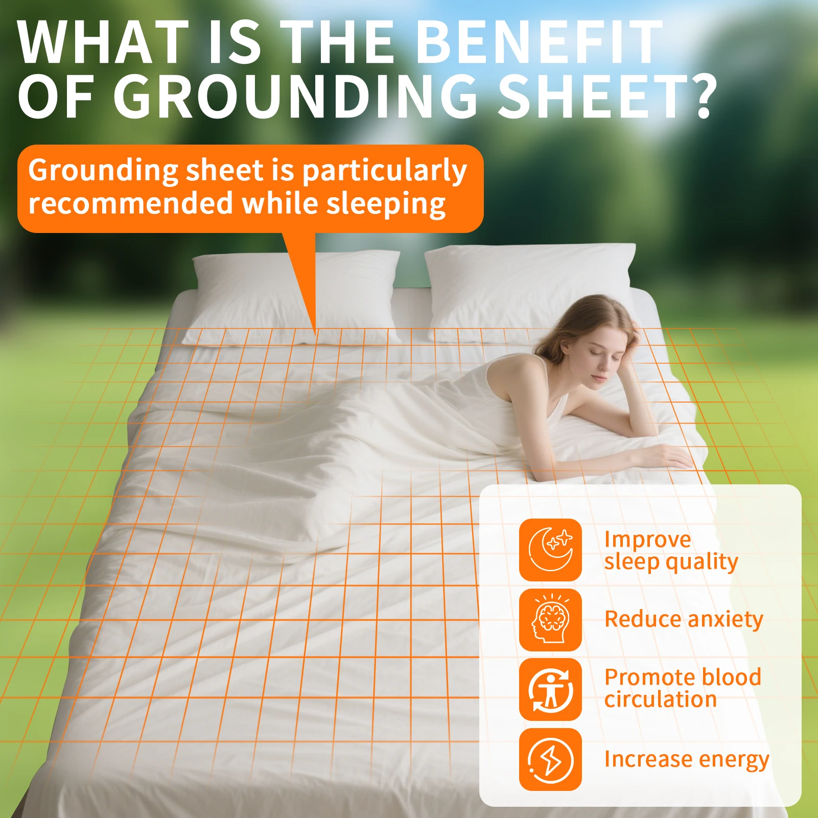 Grounding Bed Sheet 132/203/230CM Grounding Mat 10% Silver Fiber & 90% Organic Cotton Earth Energy Mat for Healthy Sleep Therapy