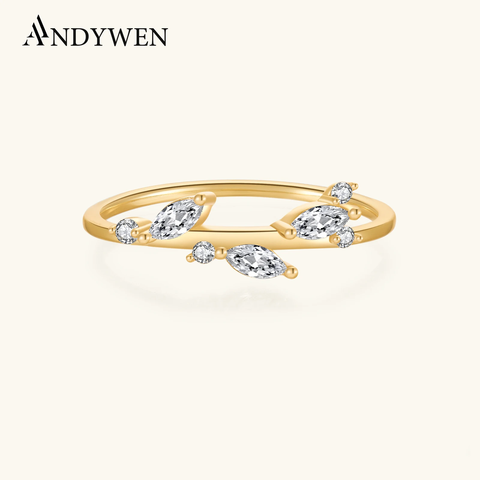 

ANDYWEN 925 sterling silver irregular wisp with small bushel ring delicate party wedding jewelry for luxurious women