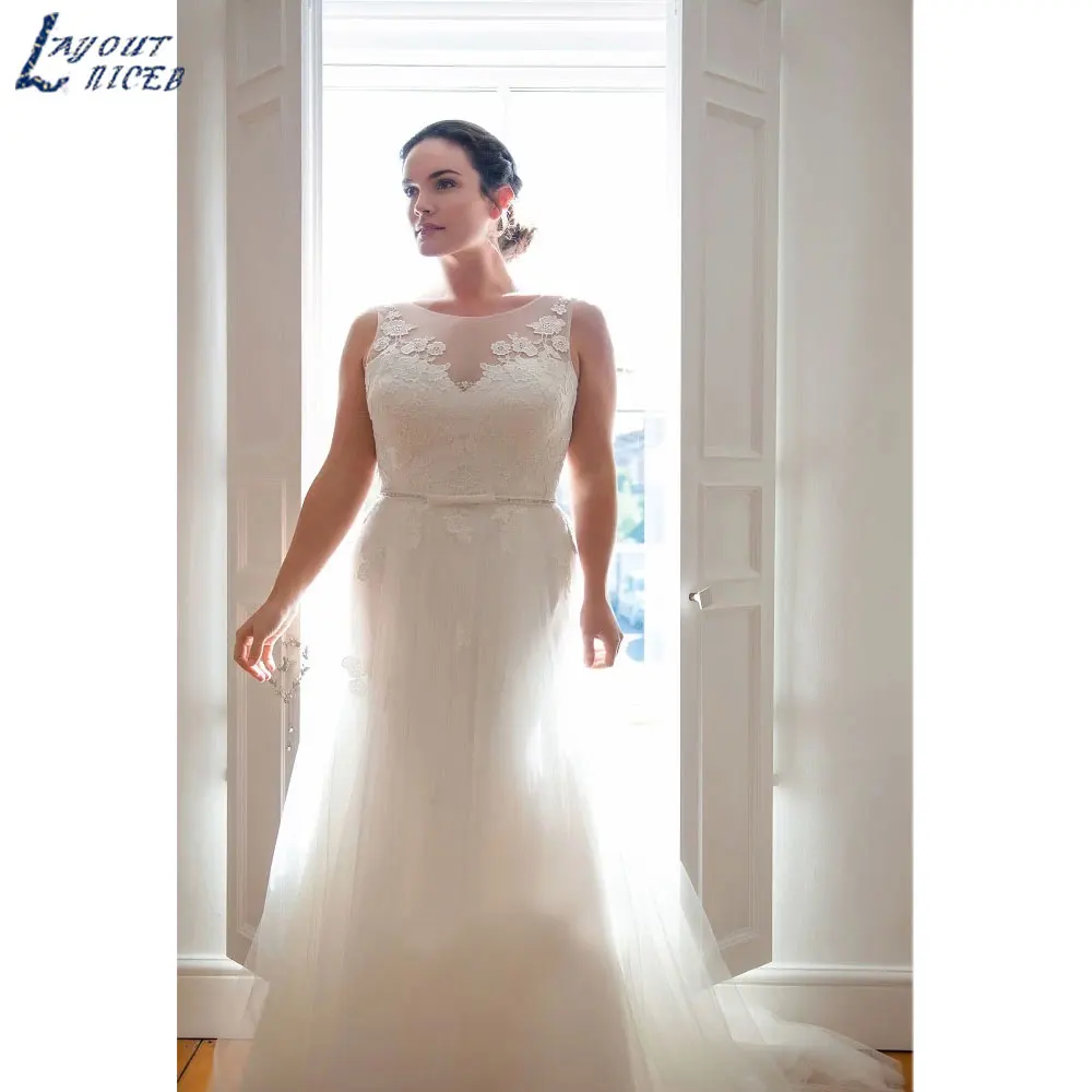 LAYOUT NICEB-Robe de Mariée Sirène en Tulle, Col Rond, Dos aux, Sur Mesure, Grande TailleLAYOUT NICEB-Robe de Mariée Sirène en Tulle, Col Rond, Dos aux, Sur Mesure, Grande Taille