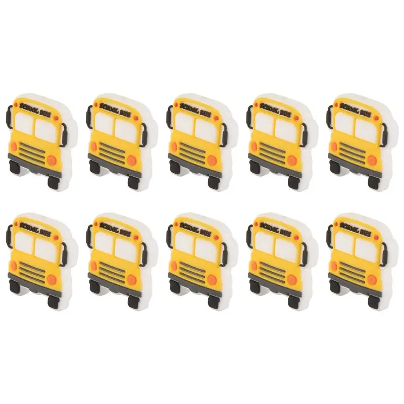 10Pcs Silicone Car Beads Silicone Focal Beads Kit School Bus Shaped Beads Focal Beads For Pens Flat Loose Spacer Beads Set-AT36