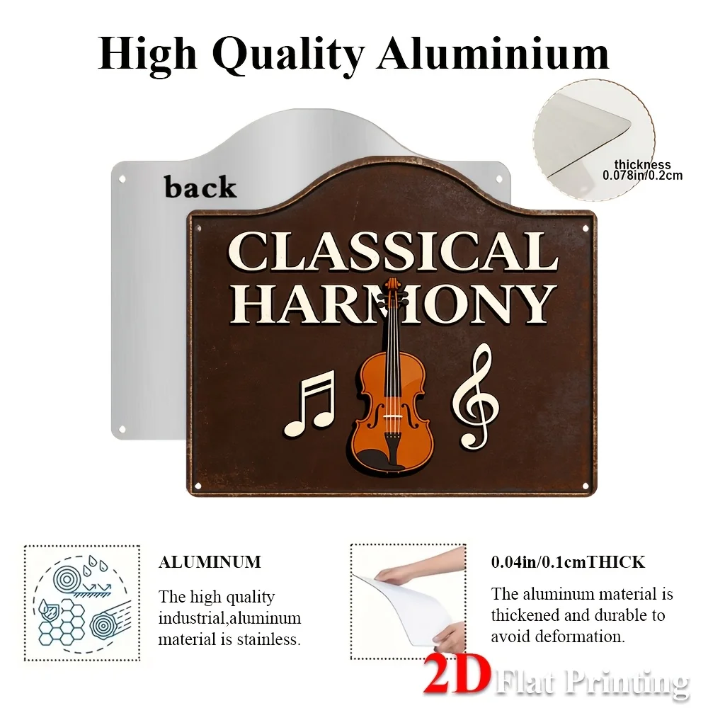2D Flat, 1pc Vintage Classical Music Wall Decor - Metal Sign Suitable For Home Office, Music Studio, Concert Hall With Violin