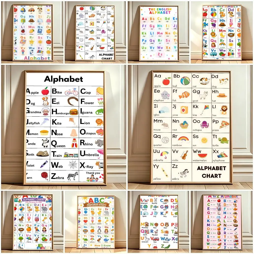 cartoon Alphabet Chart Poster Print Painting Home Decor for Bedroom Living Room Hallway