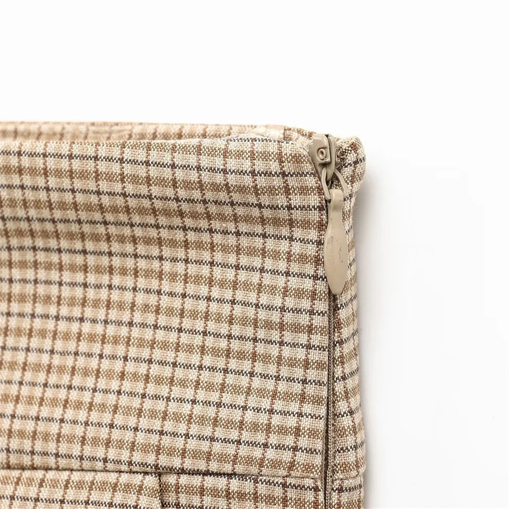 Pantalones cortos de cintura alta con decoración de cremallera a cuadros, versátiles, informales, a la moda de primavera para mujer