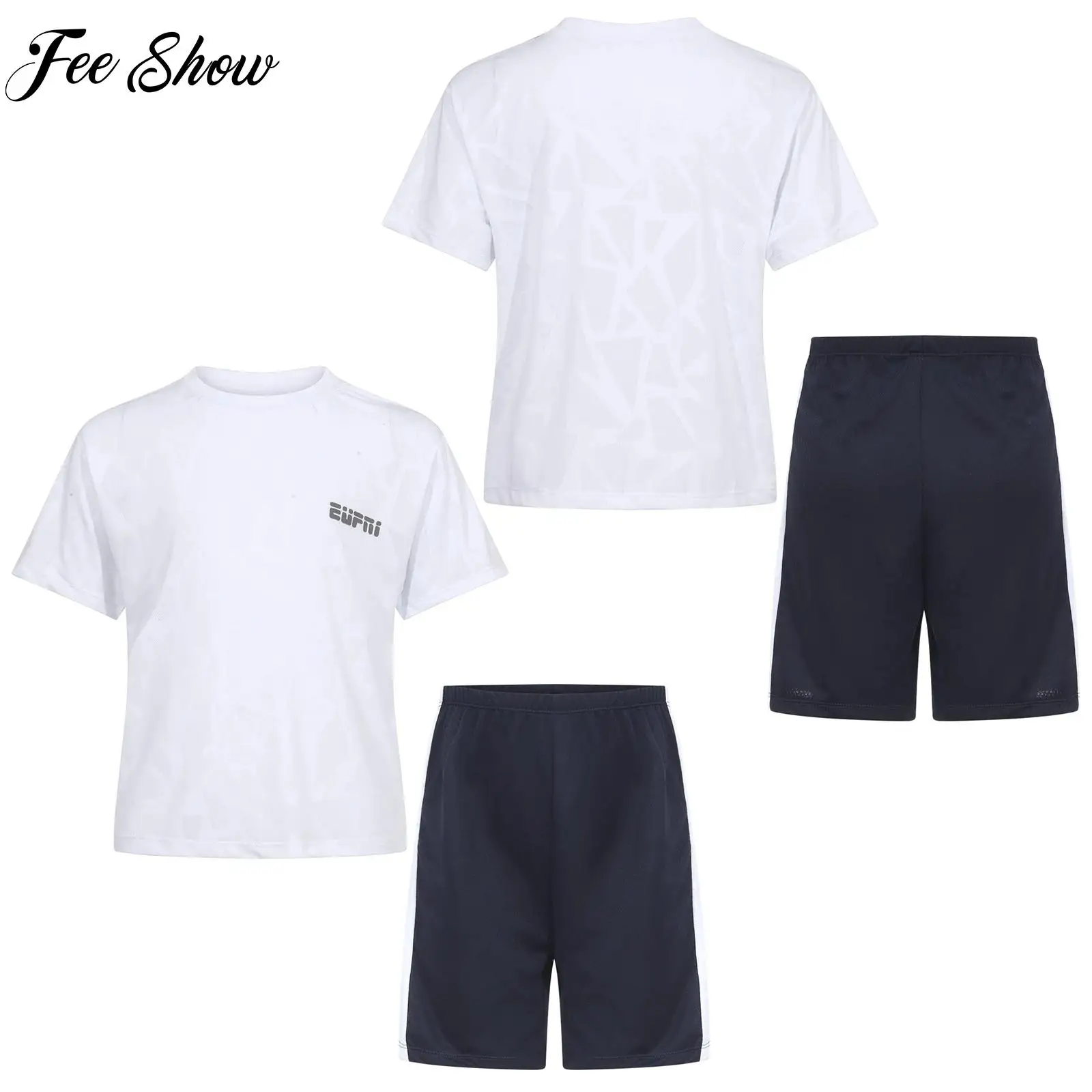 

Stylish Kids Boys Cycling Costume Moisture-Wicking Sports Suit Tracksuit Short Sleeve T-shirt with Elastic Waistband Shorts Suit