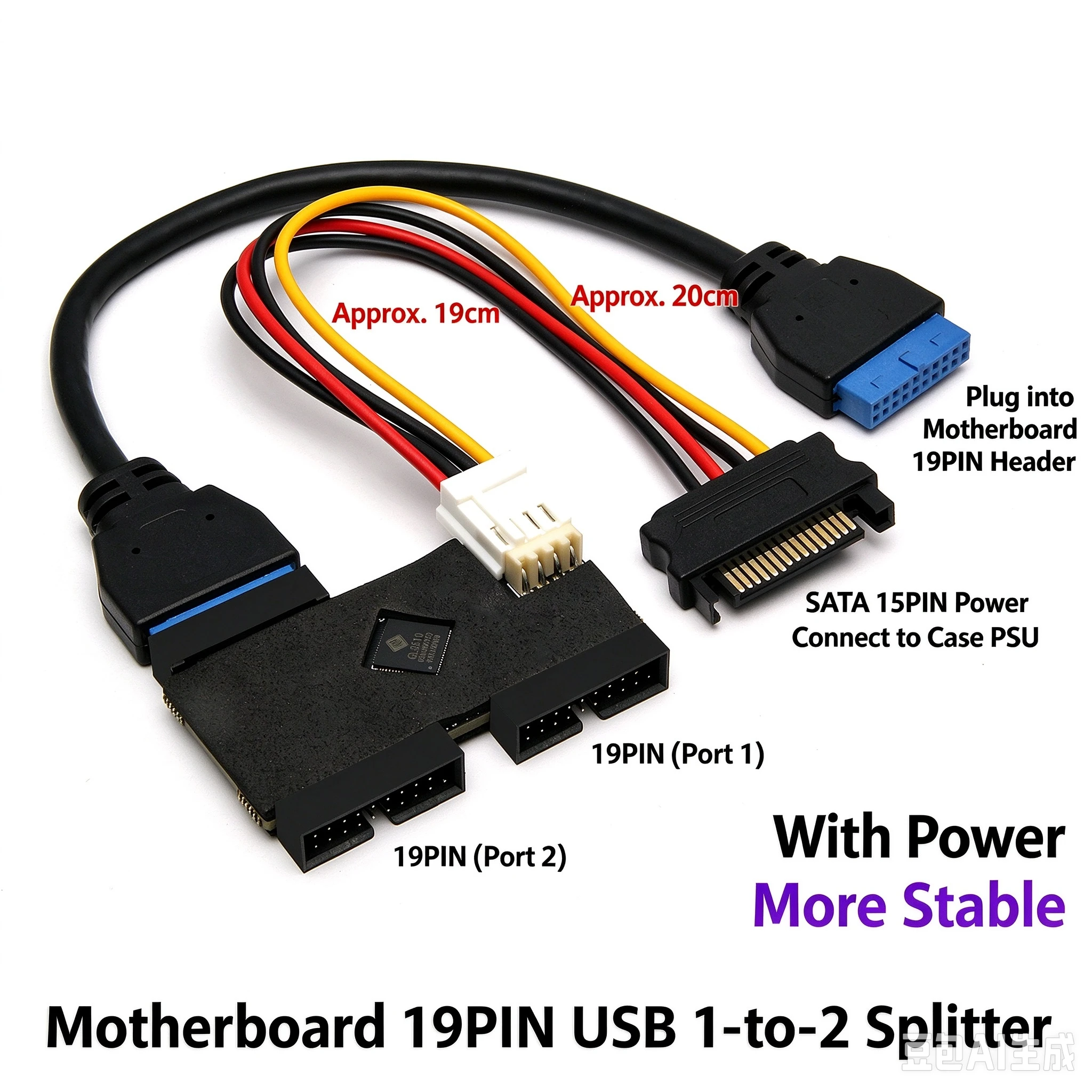Motherboard USB3.0 19PIN 1-to-2 hub with built-in independent chip, dual-port simultaneous interpreting, driver-free